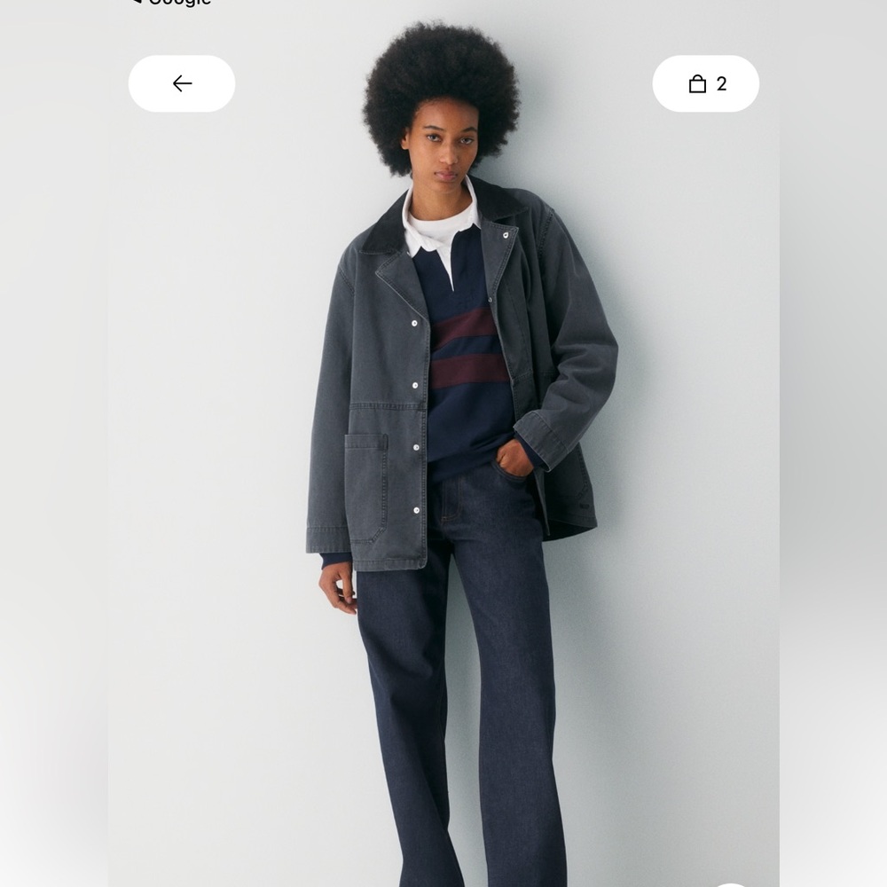 Aritzia Navy Sweatshirt with White Collar and Burgundy Stripes - Picture 3 of 5